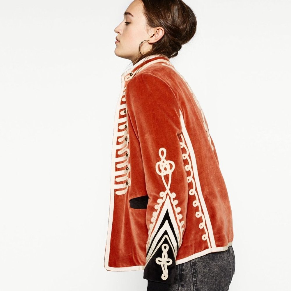 Zara Velvet Military Jacket - L Rose